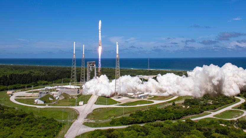 A ULA Atlas V rocket carrying the Protoflight mission for Amazon's Project Kuiper lifts off from Space Launch Complex-41.