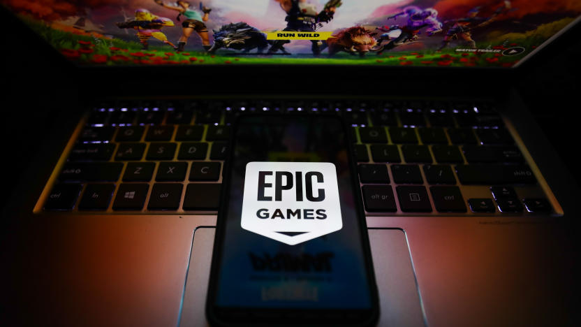 Epic Games logo is seen displayed on a phone screen in this illustration photo taken in Krakow, Poland on May 3, 2021. (Photo illustration by Jakub Porzycki/NurPhoto via Getty Images)