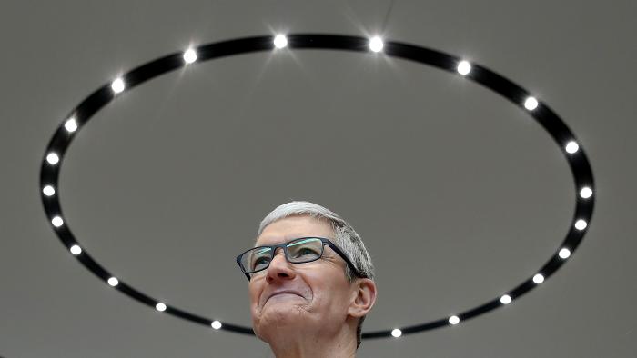 CUPERTINO, CA - SEPTEMBER 12:  Apple CEO Tim Cook looks on during an Apple special event at the Steve Jobs Theatre on the Apple Park campus on September 12, 2017 in Cupertino, California. Apple held their first special event at the new Apple Park campus where they announced the new iPhone 8, iPhone X and the Apple Watch Series 3.  (Photo by Justin Sullivan/Getty Images)