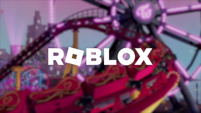 Roblox logo superimposed over a virtual rollercoaster