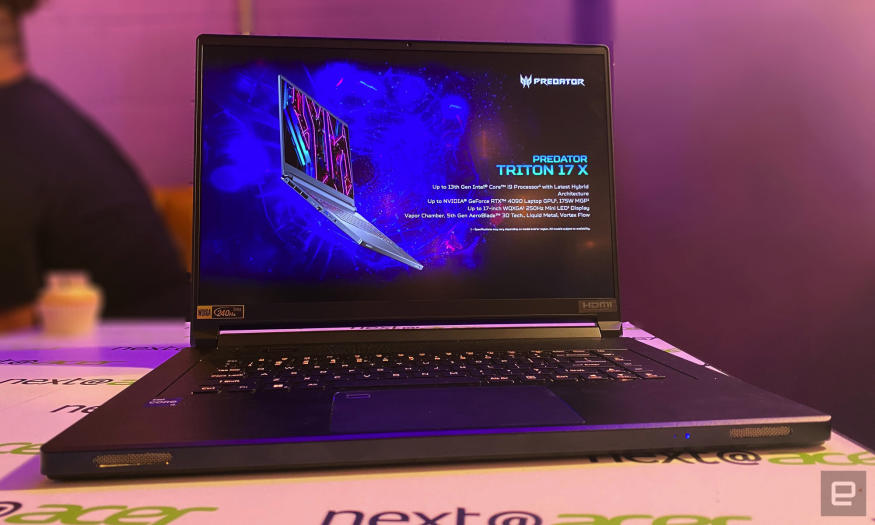 Image of the Predator Triton 17 X on a table at Acer's live event.