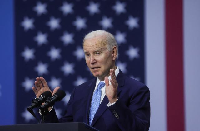 U.S. President Joe Biden discusses health care costs and access to affordable health care during an event in Virginia Beach, Virginia, U.S., February 28, 2023. REUTERS/Leah Millis