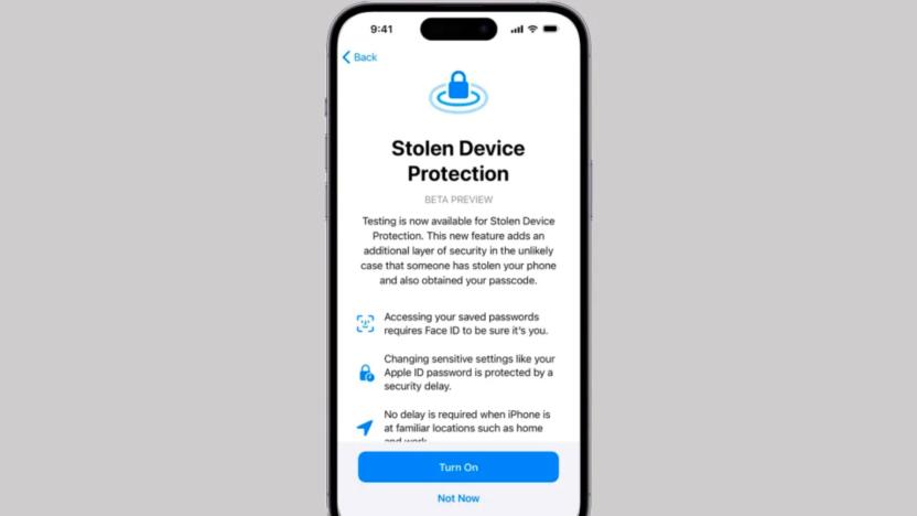 A rendering of an iPhone screen with a notice urging users to turn on Stolen Device Protection.