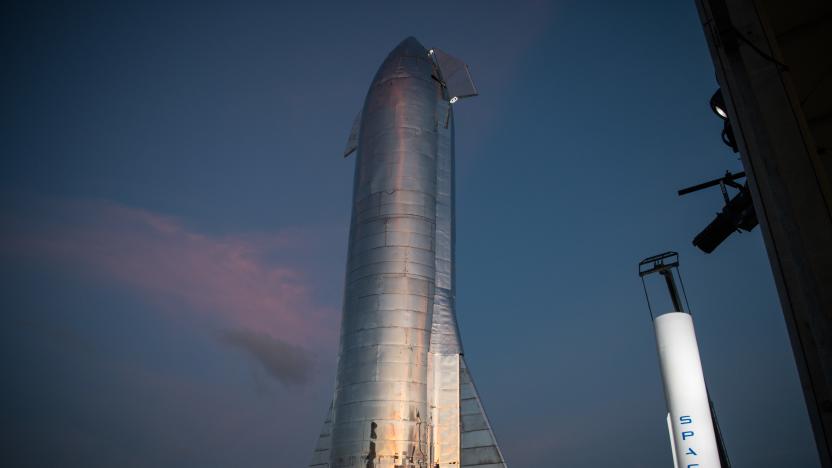 BOCA CHICA, TX - SEPTEMBER 28: A prototype of SpaceXs Starship is pictured at the company's Texas launch facility on September 28, 2019 in Boca Chica near Brownsville, Texas. The Starship spacecraft is a massive vehicle meant to take people to the Moon, Mars, and beyond. (Photo by Loren Elliott/Getty Images)