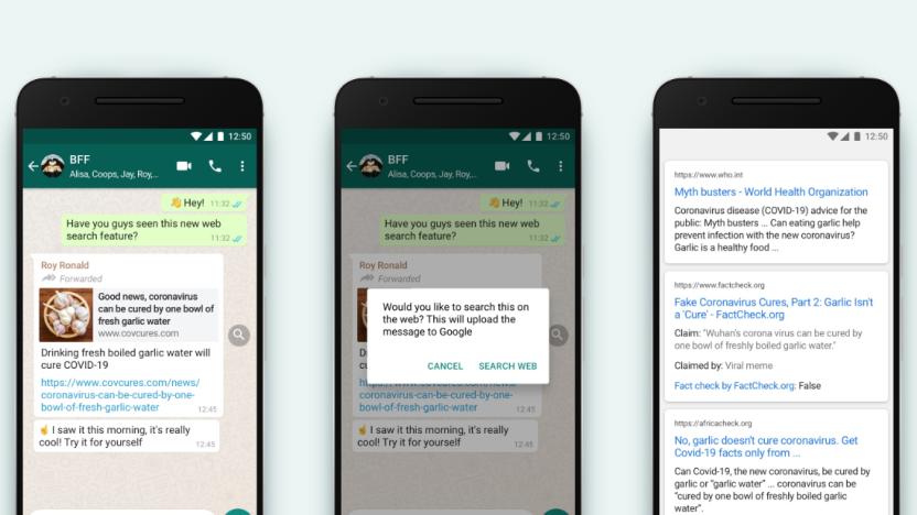 WhatsApp lets users fact-check frequently forwarded messages.