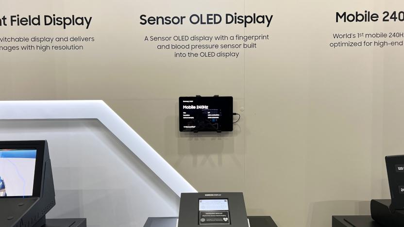 A photo of Samsung's Sensor OLED Display technology at SID Display Week 2023.