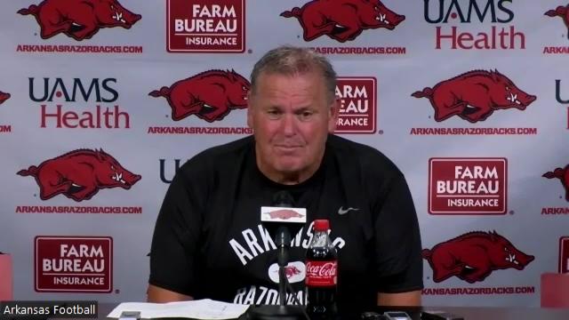 WATCH: Arkansas football coach Sam Pittman recaps first practice in full pads