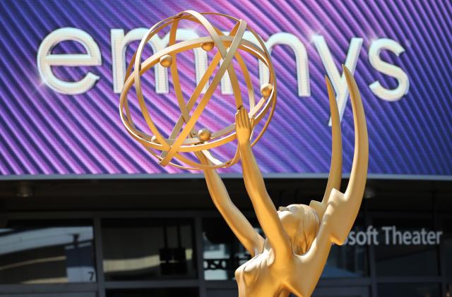 LOS ANGELES, CA - September 12, 2022 - A replica of an Emmy statuette sits on display at the 74th Primetime Emmy Awards at the Microsoft Theater on Monday, September 12, 2022 (Robert Gauthier/ Los Angeles Times via Getty Images)