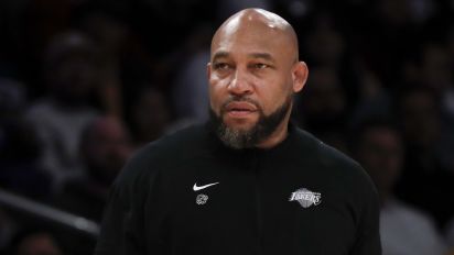 Associated Press - Los Angeles Lakers head coach Darvin Ham reacts during the first half of an NBA basketball game against the Minnesota Timberwolves, Sunday, April 7, 2024, in Los Angeles. (AP Photo/Etienne Laurent)