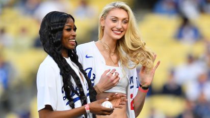 Getty Images - LOS ANGELES, CA - MAY 20: Los Angeles Sparks players Cameron Brink and Rickea Jackson look on before throwing out the first pitch before the MLB game between the Arizona Diamondbacks and the Los Angeles Dodgers on May 20, 2024 at Dodger Stadium in Los Angeles, CA. (Photo by Brian Rothmuller/Icon Sportswire via Getty Images)