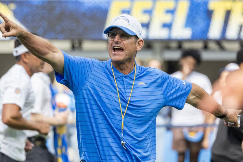 Hernández: Jim Harbaugh might sound quirky, but Chargers get the message as opener approaches