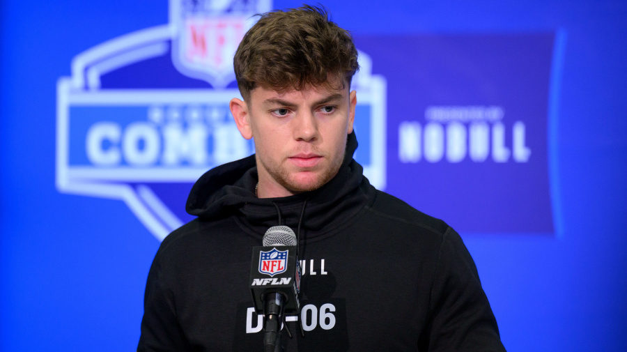Getty Images - INDIANAPOLIS, IN - FEBRUARY 29: Iowa defensive back Cooper DeJean answers questions from the media during the NFL Scouting Combine on February 29, 2024, at the Indiana Convention Center in Indianapolis, IN. (Photo by Zach Bolinger/Icon Sportswire via Getty Images)