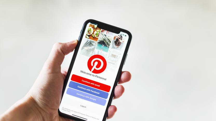 Tyumen, Russia - May 1,2019: Apple iPhone XR showing homepage Pinterest application on mobile