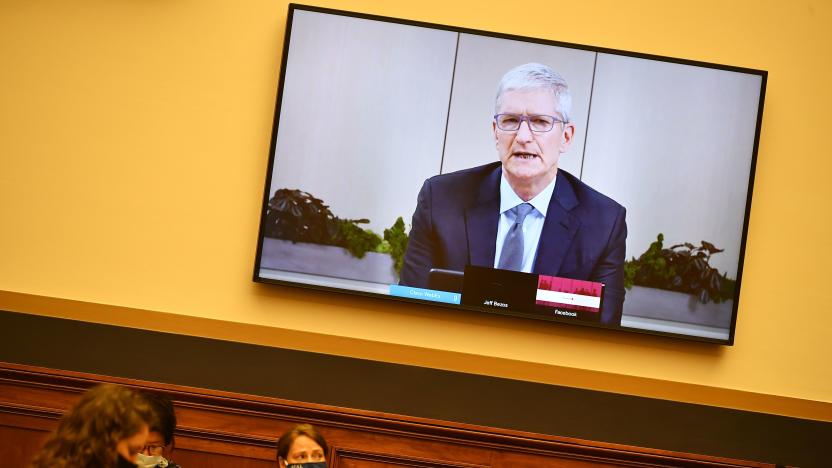 Apple CEO Tim Cook testifies before the House Judiciary Subcommittee on Antitrust, Commercial and Administrative Law on "Online Platforms and Market Power" in the Rayburn House office Building on Capitol Hill in Washington, DC on July 29, 2020. (Photo by MANDEL NGAN / POOL / AFP) (Photo by MANDEL NGAN/POOL/AFP via Getty Images)