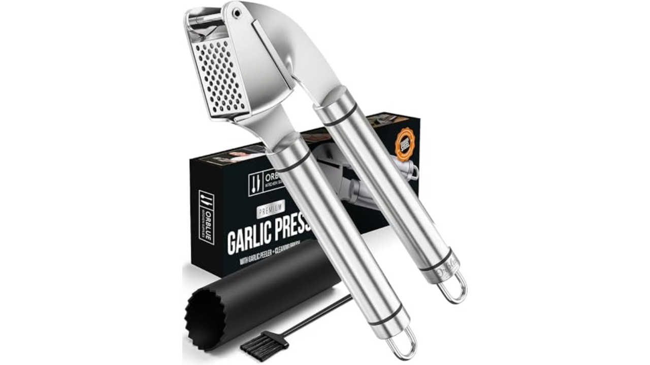 Garlic Press Stainless Steel, Heavy Duty Garlic Mincer, Easy to Clean,  Professional Garlic Crusher, Easy to Use, Upgraded Garlic Smasher,  Dishwasher