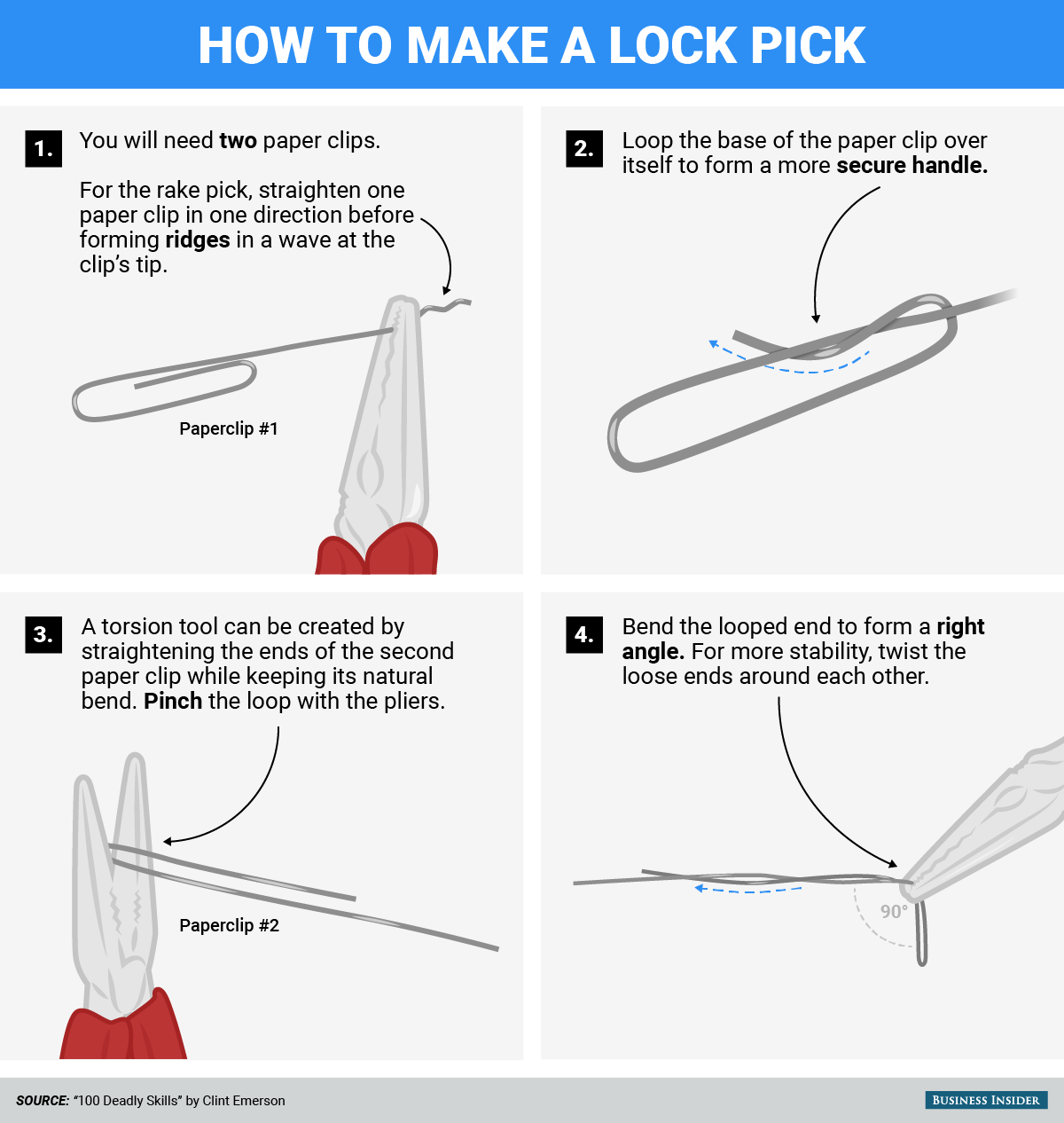 These graphics show how to pick locks and break padlocks