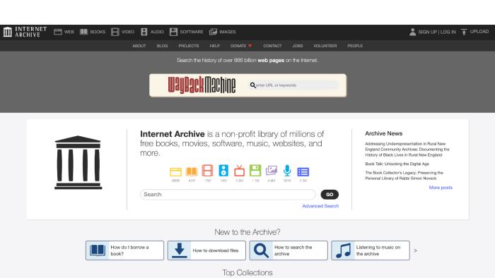 A screenshot of the internet archive website.