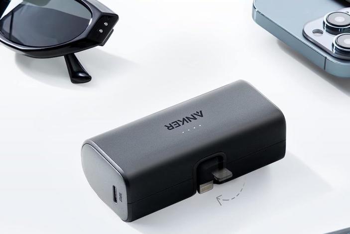 The Anker mini portable charger in black. 