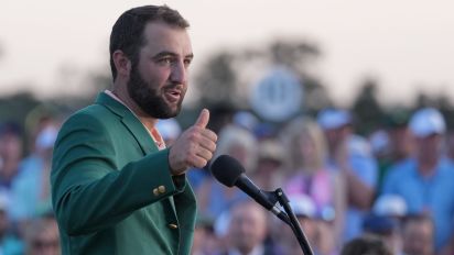 Associated Press - Scottie Scheffler speaks after winning the Masters golf tournament at Augusta National Golf Club Sunday, April 14, 2024, in Augusta, Ga. (AP Photo/Ashley Landis)