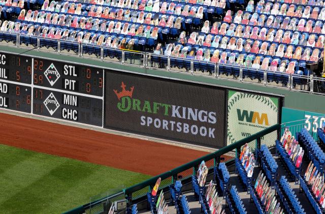 PHILADELPHIA, PA - SEPTEMBER 20:  A general view of the Draft Kings sign on the right field wall  during the Major League Baseball game between the Philadelphia Phillies and the Toronto Blue Jays on September 20, 2020 at Citizens Bank Park in Philadelphia, PA.   (Photo by Rich Graessle/Icon Sportswire via Getty Images)