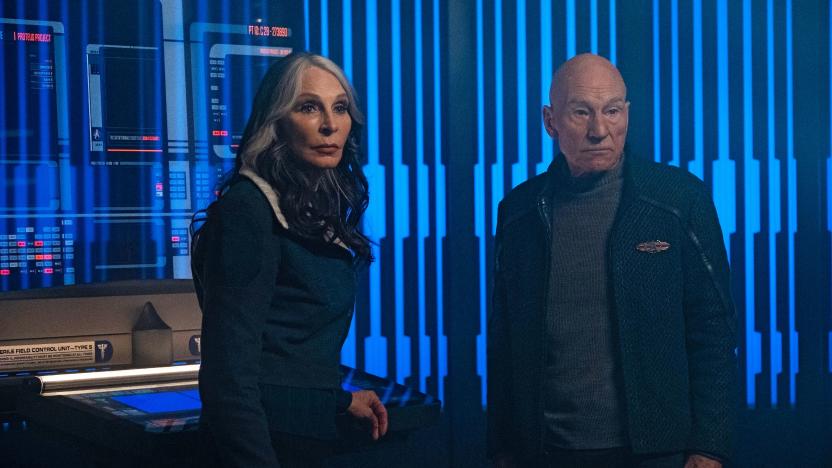 Patrick Stewart as Picard and Gates McFadden as Dr. Beverly Crusher in "Dominion" Episode 307, Star Trek: Picard on Paramount+.  