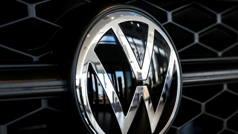 A VW badge is seen on a car at a dealership in Kaluga, Russia March 30, 2022. Picture taken March 30, 2022. REUTERS/Evgenia Novozhenina