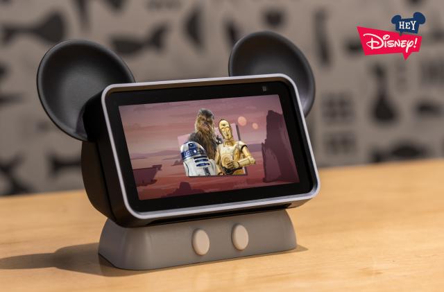 An Amazon Echo Show tablet showing 'Star Wars' characters. 