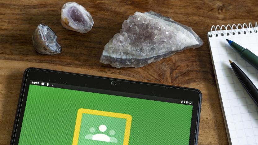 GERMANY - 2022/05/09: In this photo illustration Google Classroom logo seen displayed on a tablet. (Photo Illustration by Igor Golovniov/SOPA Images/LightRocket via Getty Images)