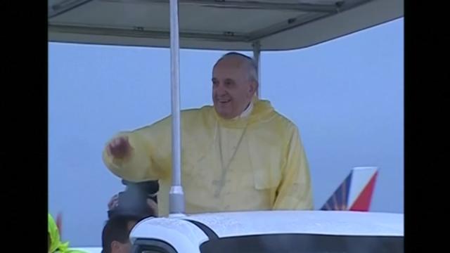 Pope arrives in province devastated by typhoon