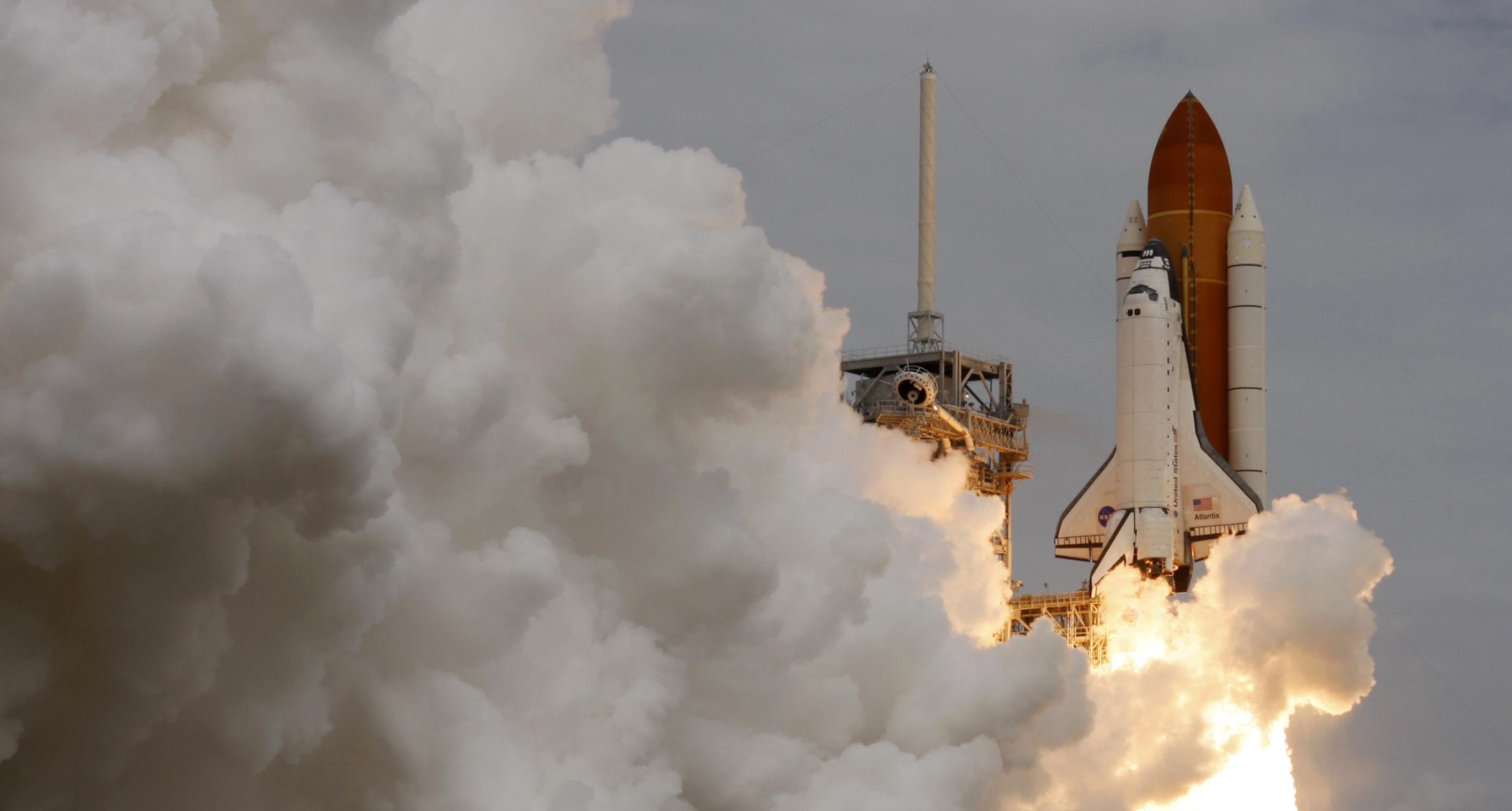 The space shuttle Atlantis STS-135 lifts off from launch pad 39A at the Kennedy Space Center in Cape Canaveral, Florida, July 8, 2011. The 12-day mission to the International Space Station is the last mission in the Space Shuttle Program. REUTERS/Scott Audette (UNITED STATES - Tags: SCI TECH TRANSPORT)