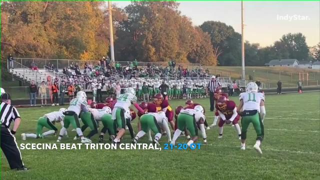 IHSAA football highlights: Scecina 21, Triton Central 20, OT