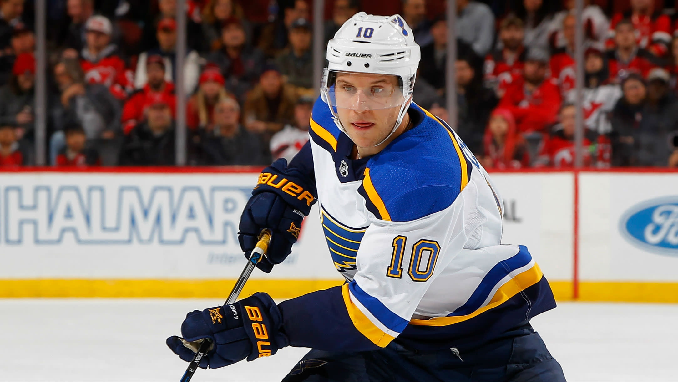 Blues' Brayden Schenn records hat trick 