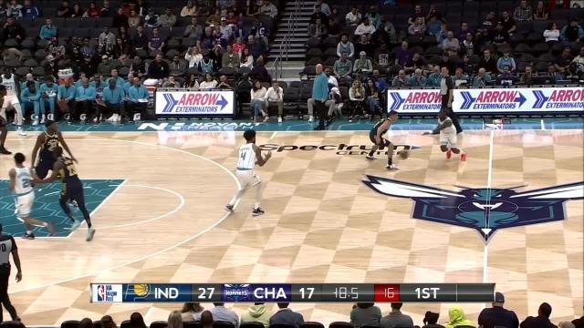 Myles Turner with a block vs the Charlotte Hornets