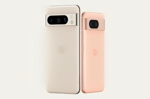 A banner featuring the Pixel 8 Pro and a peach Pixel 8, with the words "Pre-order available October 4" at the bottom.