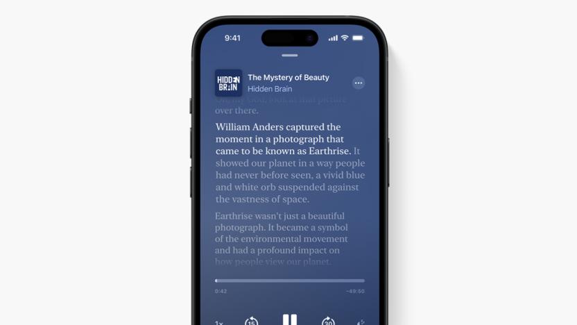 A phone showing a transcription from an Apple podcast.