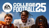 EA Sports College Football 25 cover, featuring three players.