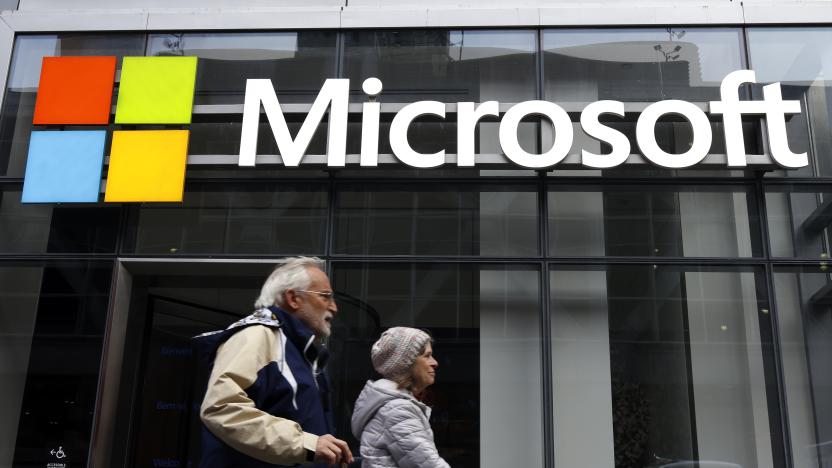 NEW YORK, NY - DECEMBER 30: The corporate logo for Microsoft is displayed on the front of their building on 8th Avenue on December 30, 2023, in New York City. (Photo by Gary Hershorn/Getty Images)