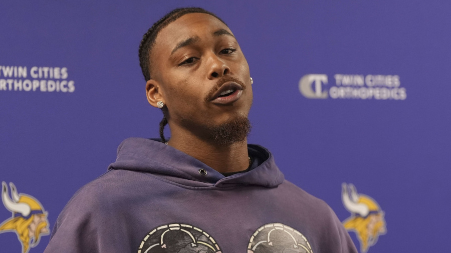 Associated Press - Minnesota Vikings wide receiver Justin Jefferson talks to the media during an NFL football press conference in Eagan, Minn., Tuesday, June 4, 2024. The Vikings and Jefferson agreed to a four-year extension that's the richest contract in the NFL for a non-quarterback. Jefferson will get $110 million guaranteed in the deal that’s worth as much as $140 million, with more than $88 million due at signing. (AP Photo/Abbie Parr)