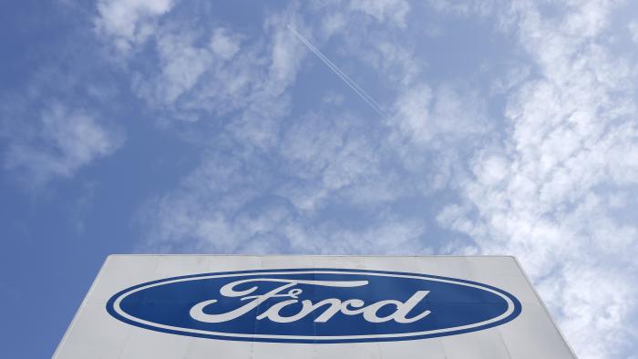 The logo of Ford Motor Co is seen at the company's assembly plant after an emergency meeting with the plant management in Genk October 24, 2012. Ford Motor Co announced to unions on Wednesday that it will close the factory employing 4,300 workers in the Belgian town of Genk, as it tries to stem losses in Europe and match capacity to tumbling demand. REUTERS/Francois Lenoir (BELGIUM - Tags: TRANSPORT BUSINESS EMPLOYMENT LOGO)