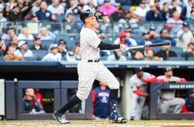 Apr 9, 2022; Bronx, New York, USA;  New York Yankees right fielder Aaron Judge (99) at Yankee Stadium. Mandatory Credit: Wendell Cruz-USA TODAY Sports