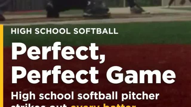 High school softball pitcher strikes out every batter in perfect game