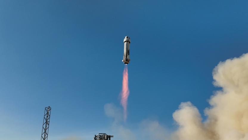 Blue Origin New Shepard rocket after liftoff