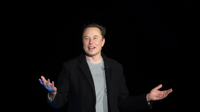 Elon Musk gestures as he speaks during a press conference at SpaceX's Starbase facility near Boca Chica Village in South Texas on February 10, 2022. - Billionaire entrepreneur Elon Musk delivered an eagerly-awaited update on SpaceX's Starship, a prototype rocket the company is developing for crewed interplanetary exploration. (Photo by JIM WATSON / AFP) (Photo by JIM WATSON/AFP via Getty Images)