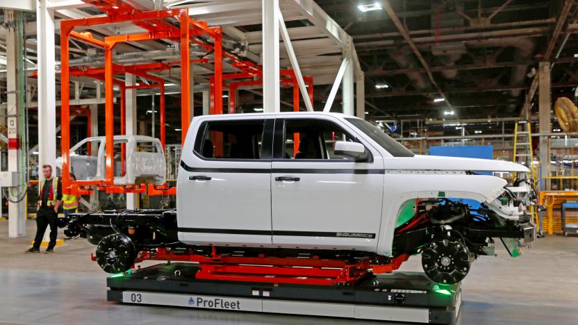 A Lordstown Motors pre-production all electric pickup truck, the Endurance, is seen after being merged with a chassis at the Lordstown Assembly Plant in Lordstown, Ohio, U.S., June 21, 2021.   