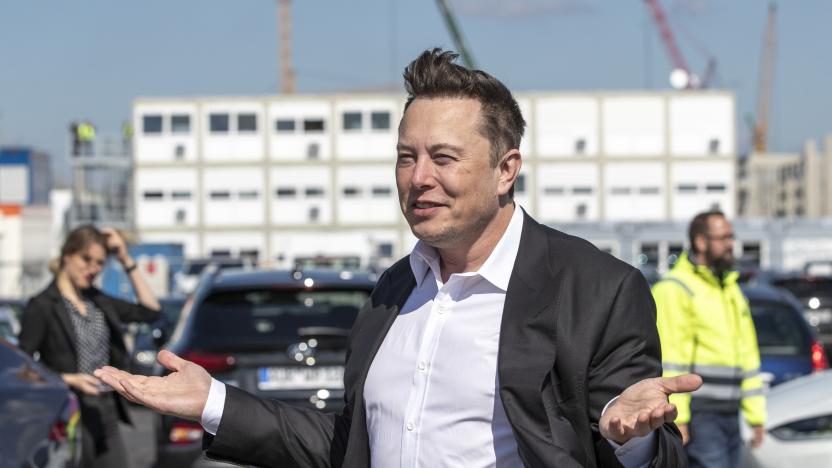 FUERSTENWALDE, GERMANY - SEPTEMBER 03: Tesla head Elon Musk arrives to have a look at the construction site of the new Tesla Gigafactory near Berlin on September 03, 2020 near Gruenheide, Germany. Musk is currently in Germany where he met with vaccine maker CureVac on Tuesday, with which Tesla has a cooperation to build devices for producing RNA vaccines, as well as German Economy Minister Peter Altmaier yesterday. (Photo by Maja Hitij/Getty Images)