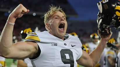 Getty Images - MADISON, WISCONSIN - OCTOBER 14: Tory Taylor #9 of the Iowa Hawkeyes celebrates after the Hawkeyes defeated the Wisconsin Badgers at Camp Randall Stadium on October 14, 2023 in Madison, Wisconsin. (Photo by Stacy Revere/Getty Images)