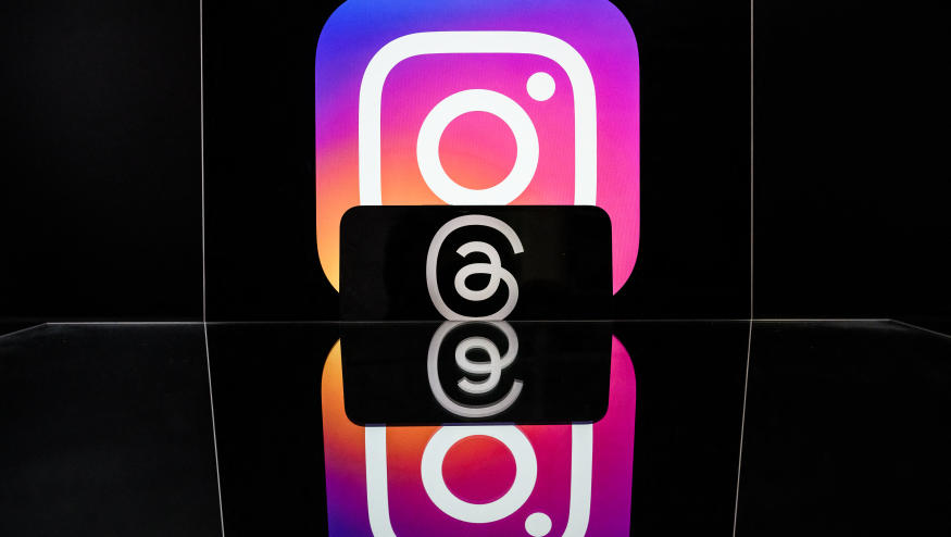 This photograph taken on March 7, 2024 in Nantes, shows the logo of US social media platform Instagram (Top) and US social media platform Threads, both of US company Meta. (Photo by LOIC VENANCE / AFP) (Photo by LOIC VENANCE/AFP via Getty Images)