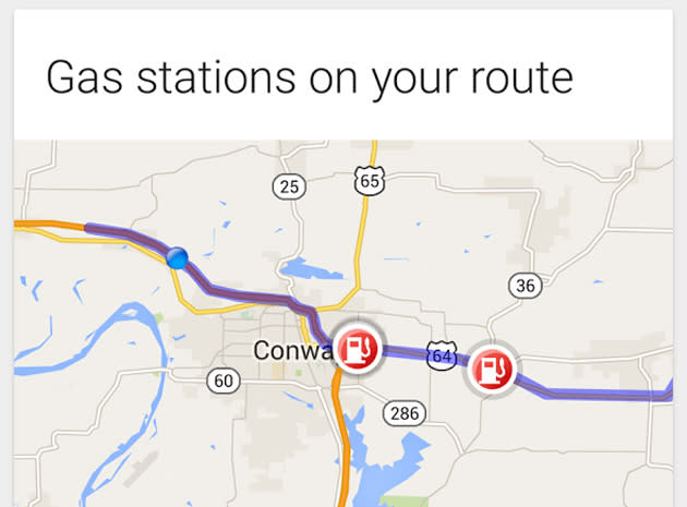 Google Now starts showing gas stations along your route