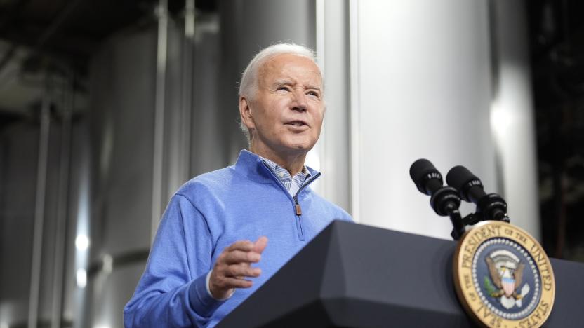President Joe Biden speaks at the Earth Rider Brewery, Thursday, Jan. 25, 2024, in Superior, Wis. Biden is returning to the swing state of Wisconsin to announce $5 billion in federal funding for upgrading the Blatnik Bridge and for dozens of similar infrastructure projects nationwide. (AP Photo/Alex Brandon)