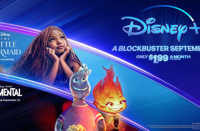 A promotional photo for Disney+ that says "A Blockbuster September" and "only $1.99 a month."
